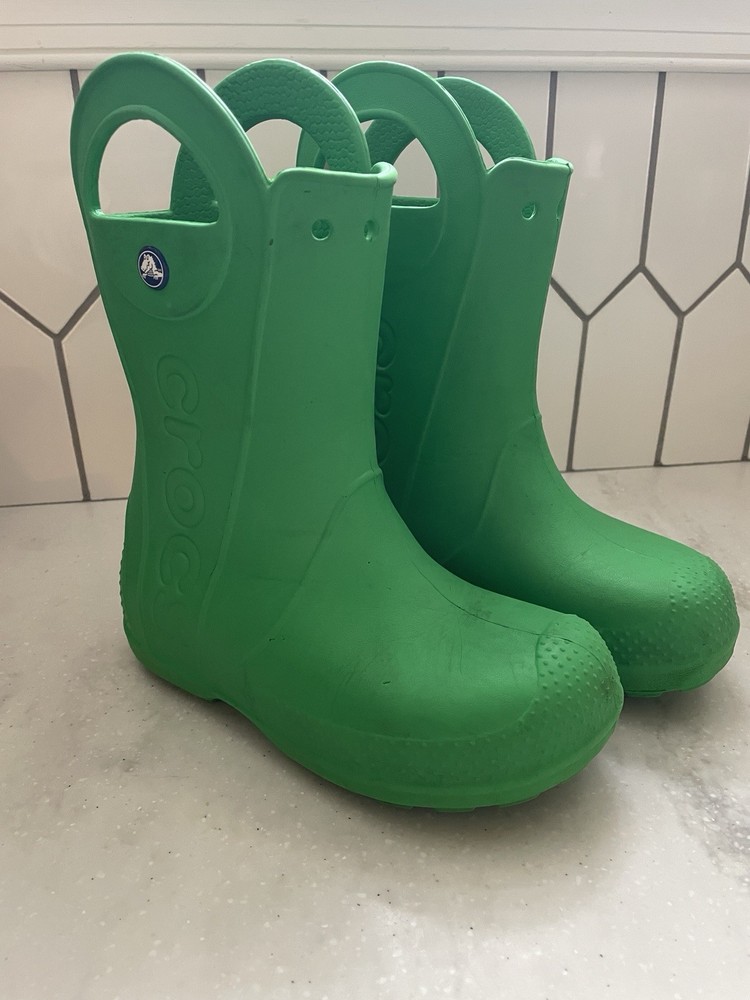 Crocs Kids Rain Boots W/ Handles Size J 1 Green Junior