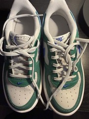 Nike Force 1 Low Grey Fog Green Racer Blue Kids 1.5Y IF1673-011