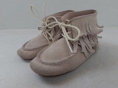 Monkey Feet Leather Fringe Moccasin Boots Youth Size 5-6Y Beige Unisex Boy Girl