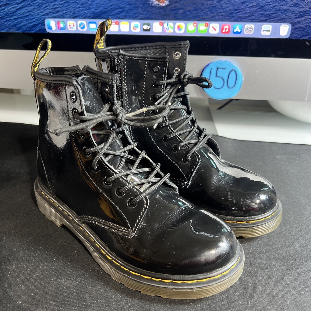 Dr. Martens Pascal Youth Size 3 Black Patent Leather Lace Up Combat Boots 1460 J