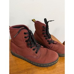 Dr. Martens Kids Burgundy Canvas Lace Up Boots AirWair Maroon boot youth 5