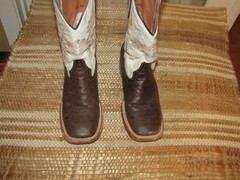 Tanner Mark Brown & White Leather Square Toe Cowboy Boots Youth Size 4 Mex 23