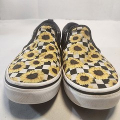 Vans Asher Sunflowers Checkerboard Black White Slip On Shoes 500714 Missy Sz 5.5