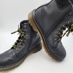 Dr. Martens Leather Lace Up Combat Boots Size Boys 3 Girls 4 Borg Fleece AW004