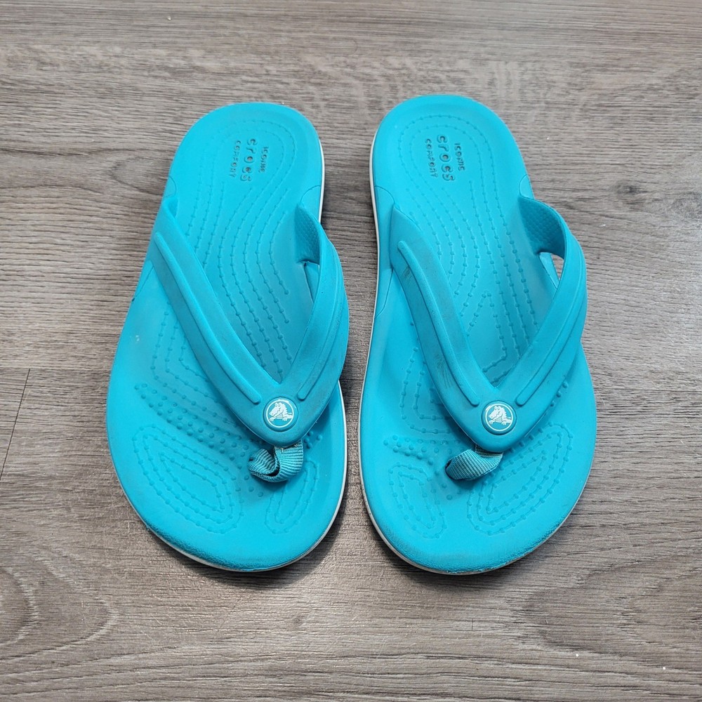 Crocs Kids Crocband Flip Flops Teal Blue Sporty Sandals size 2 2J Summer Casual