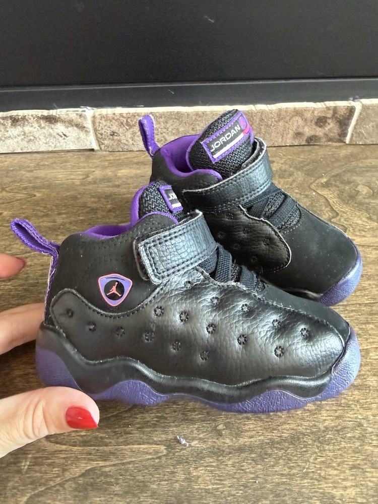 Jordan Jumpman Team II Kids Sneaker Black Purple Hook & Loop Mid Top US 7C