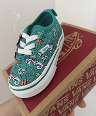 VANS Authentic Elastic Kids Sneaker Teal Sea Life Seahorse Jellyfish Size 4