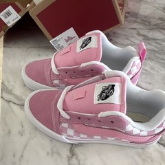 NEW w/box Vans Knu Skool Checkerboard Prism Pink/White Kids Sneaker US 2