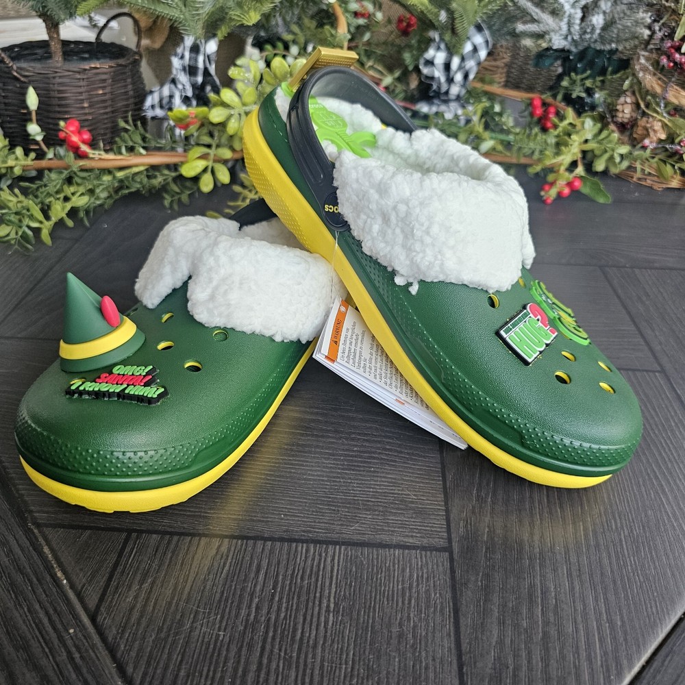 NEW Buddy The Elf Lined Christmas Holiday Crocs Junior Kids 6/women’s 8