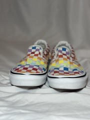 Vans Classic Slip-On Rainbow Checkerboard Skate Shoes Kids Size 2.5 Multi-Color