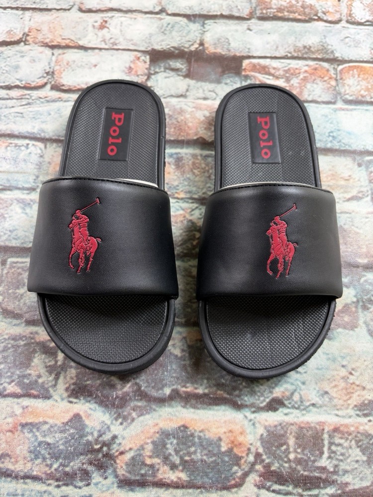 Polo Ralph Lauren Polo Slides Sandals Black Red Toddler Kids Size 11c