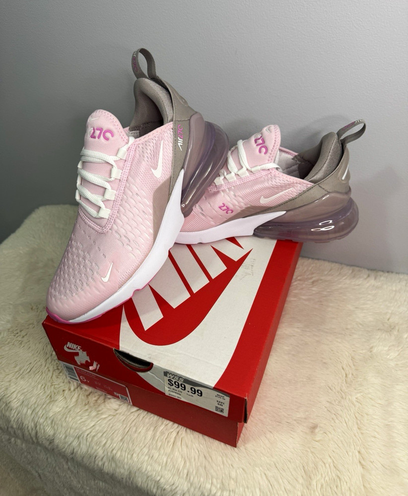 Nike Air Max 270 BG Pink Gray White Mesh Lace Up Low Top Kids US 6Y IB4435