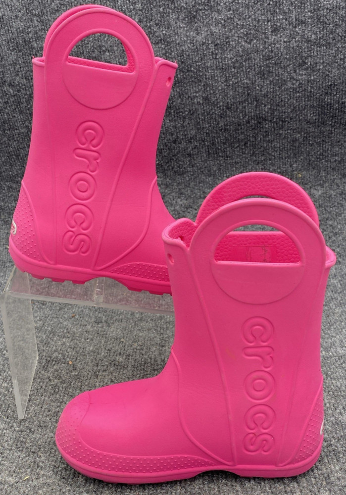 Crocs Kids Handle It Rain Boots Pink Slip On Waterproof Mud Shoes Size C 12