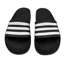 Adidas Adilette Shower Slides Black White Kids Size 3 Striped Sandals Flip Flops