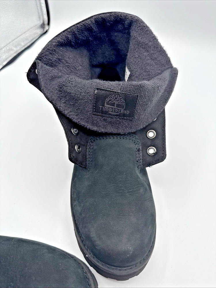 Timberland Roll Top Boots Leather Textile black Kids boys Size 4 one w/o laces