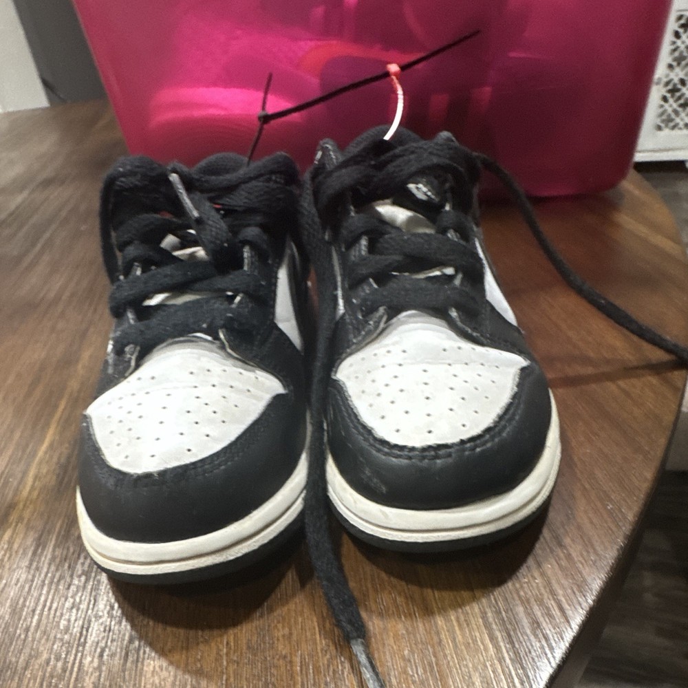 Nike Dunk Low Black/White Leather Low Top Sneakers Kids US 12C CW1588-100