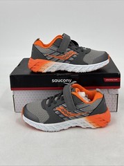 Saucony Kids Wind 2.0 Sneaker Mock Lace Hook and Loop Strap Shoes Gray Sz 10.5