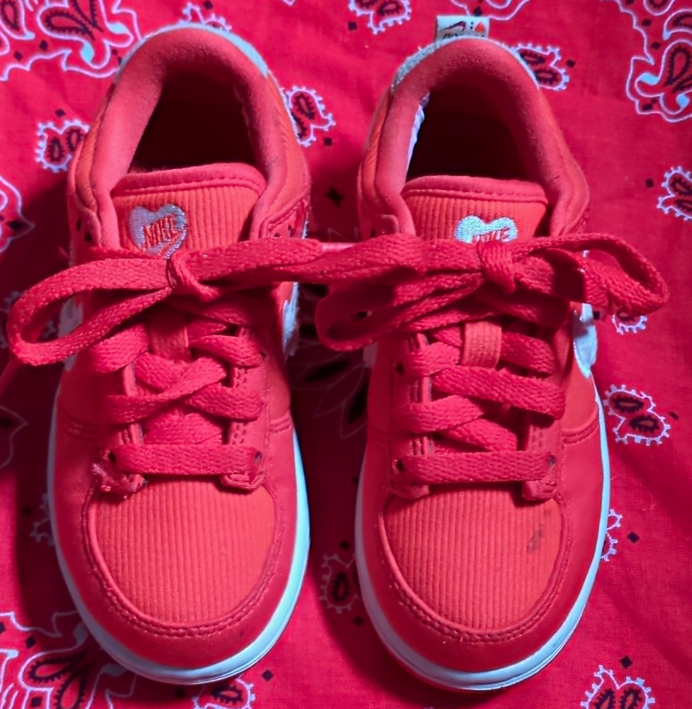 Nike Dunk Low Kids 11C Red/White Textile Low Top Lace-Up Sneakers FZ3549-612