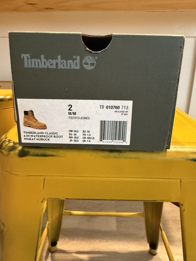 Timberland Classic 6″ Waterproof Wheat Nubuck Youth Boot US 2 M TB010760713