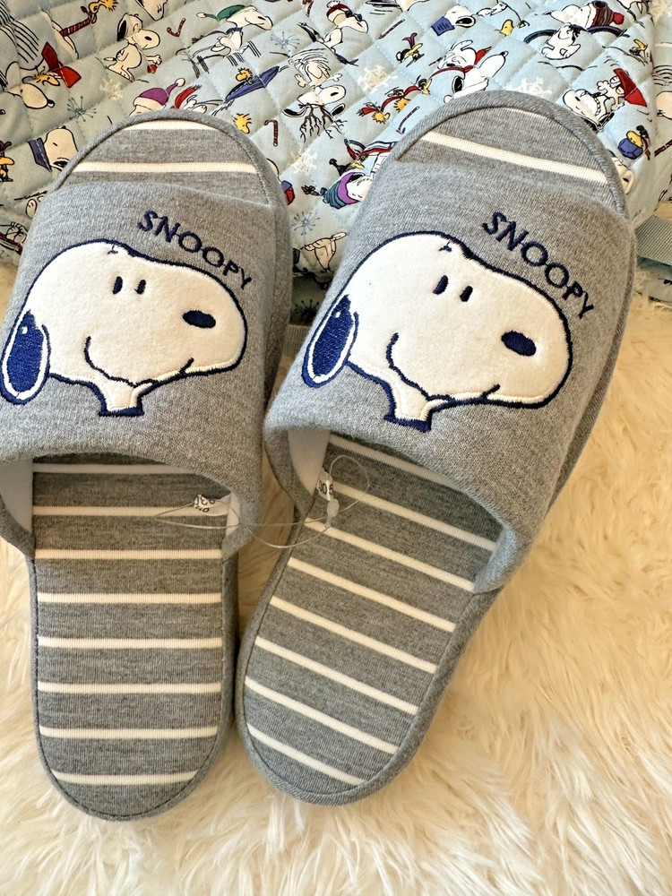 Peanuts Snoopy house Slippers US Youth Big Kid size 5/6 -GRAY NEW Japan