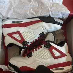 Nike Air Jordan 4 Retro White-Fire Red-Black-Neutral Grey Sz 10