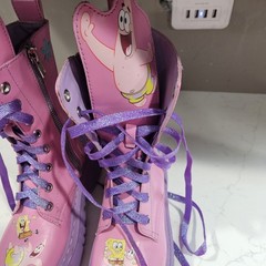 SpongeBob SquarePants Patrick Star Kids Pink Purple Lace-Up Zip Boots Size 6