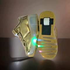 GOLD LED WHEEL SNEAKERS Unisex Kids EUR 31 US 13.5 Low Top Hook & Loop