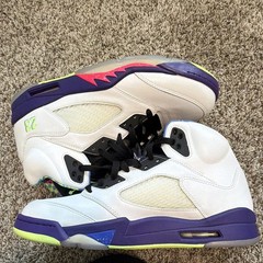 Jordan Air Jordan 5 Unisex Kids Mid Top Leather Sneakers White/Purple Size 11