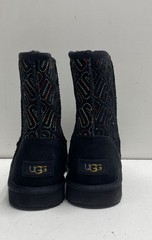 UGG Classic Short Logo Stitch Black Multi Rainbow Embroidery Boots Size 4