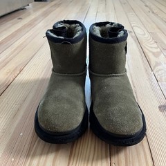 UGG Classic Mini Side Zipper Tape Logo burnt Olive Green Suede Boots Kids Size 2