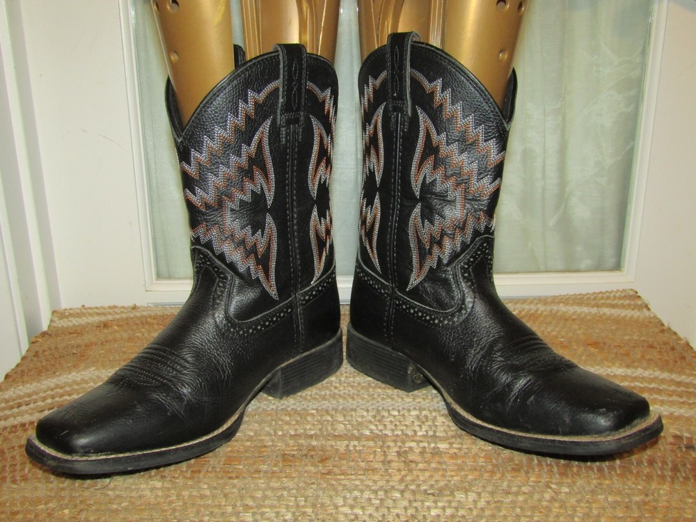 Ariat Black Leather Western Boots Unisex Youth sz 3 Square Toe Tycoon 10029627