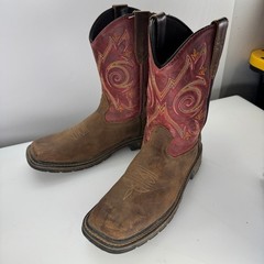 Georgia Boot Carbo Tec Western Work Boot Kids 6.5M Brown Red Pull On Square Toe