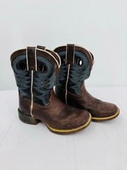 Durango Kids 8” Western Cowboy Boots Brown Blue Genuine Leather Size 12M Horse