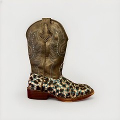 Roper Western Boots. Kids Size 9. Leapord Print With Turquoise, Brown Square Toe