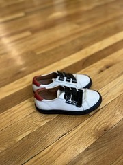 Atlanta Mocassin Miguel Sneaker White Black Leather Red, 3 Straps, Kids Size 29