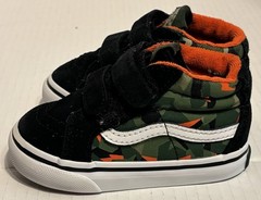 VANS Toddler Size 5 Camo Orange Black Green Sk8-Mid Sneakers
