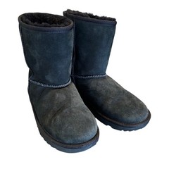 UGG Kids Classic Size 4 Short II Boots Black Suede Shearling 1017703K NEW
