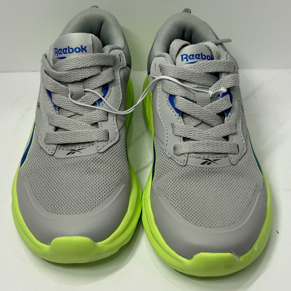 Reebok Kids Grey Lime Green Blue Running Shoes Sneakers Size 12