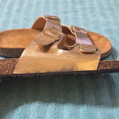 Payton Double Buckle Adjustable Slide Sandals Cork Footbed Gold Kids 10/11