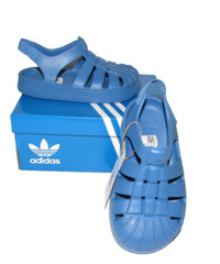 Adidas Kids Superstar Blue Slip-On Water Pool Beach Sandals Elastic Strap 10K