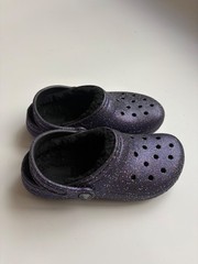Crocs Classic Lined Glitter Clog Kids Sparkling Purple Iridescent Sz J2 kid shoe