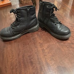 Doc Martens Junior US 2Y Black Lace Up Side Zip Boots Soft Leather
