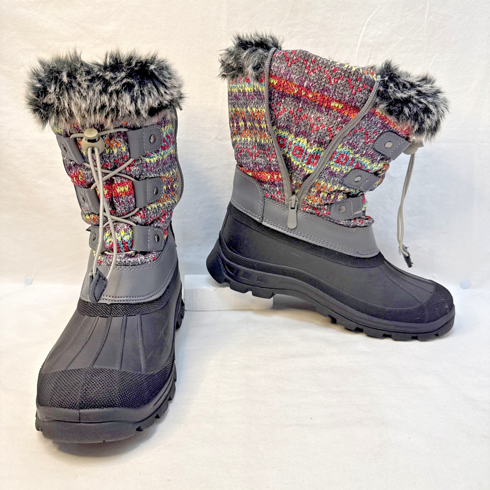 DREAM PAIRS KSnow Grey-Multi Thinsulate WATERPROOF SNOW Boots Girls 5 faux fur