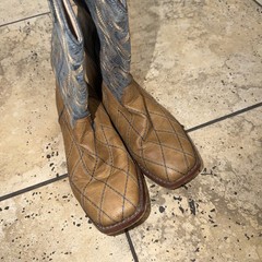ROPER BIG Kids crosscut checked squared toe boot size 6 Brown And Navy Western