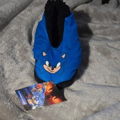 SEGA Sonic & Shadow Unisex Kids Sock Slipper Blue Black Embroidered Comfort 2/3
