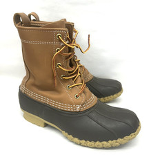 L.L. Bean Duck Boots Waterproof Brown Leather Rubber Lace-Up Unisex Kids 4