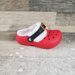 Crocs Classic Kids Clog Sz 9 C9 Red Lined Santa Christmas Holiday Slip On Shoes