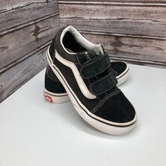 Vans Shoes Old Skool Kids 12.5 Hook & Loop Black White Suede Canvas