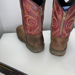 Georgia Boot Carbo Tec Western Work Boot Kids 6.5M Brown Red Pull On Square Toe