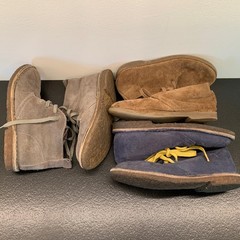 Crewcuts Suede Boot THREE Pairs Lot Shoes Kids Size 2 Blue Brown Grey Shearling